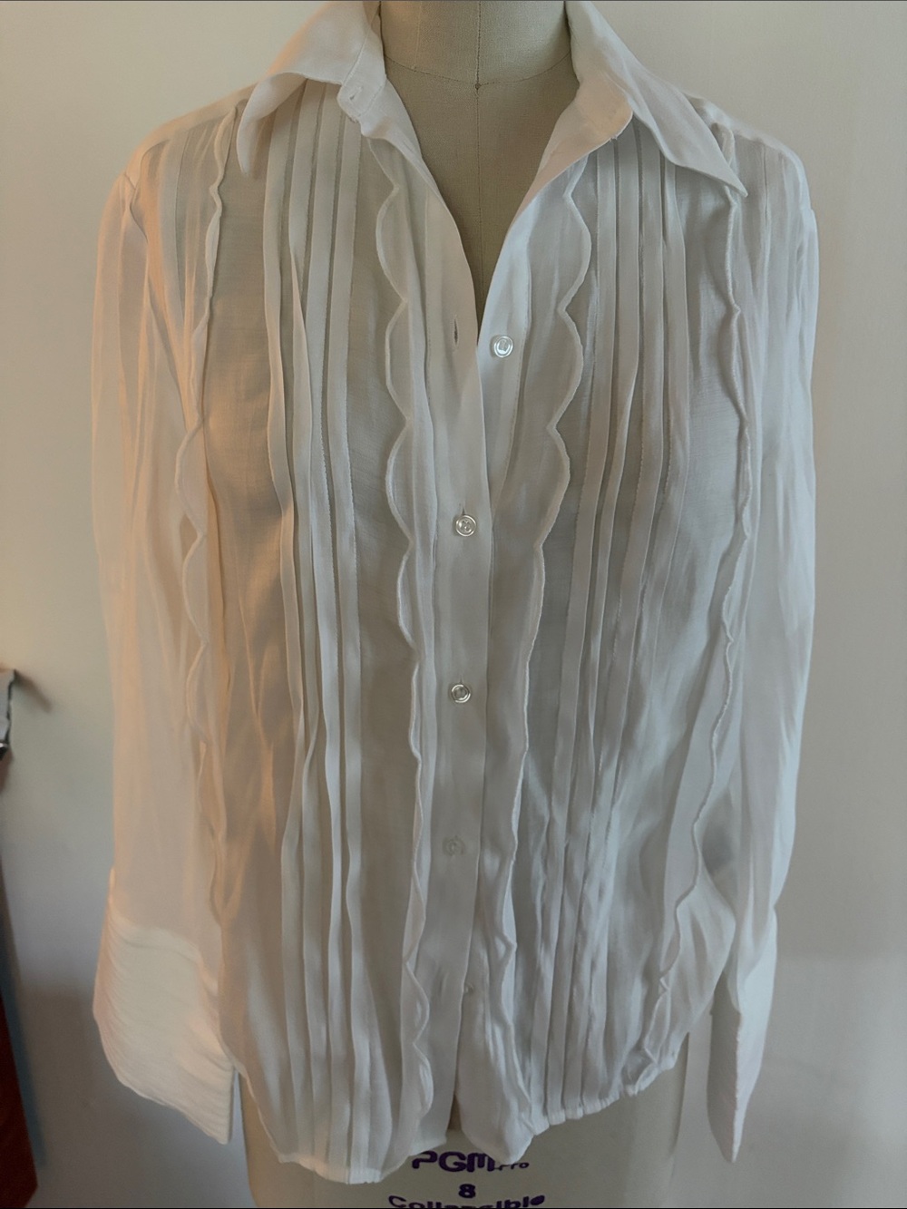 H&M White Pleated Ruffle Front Blouse